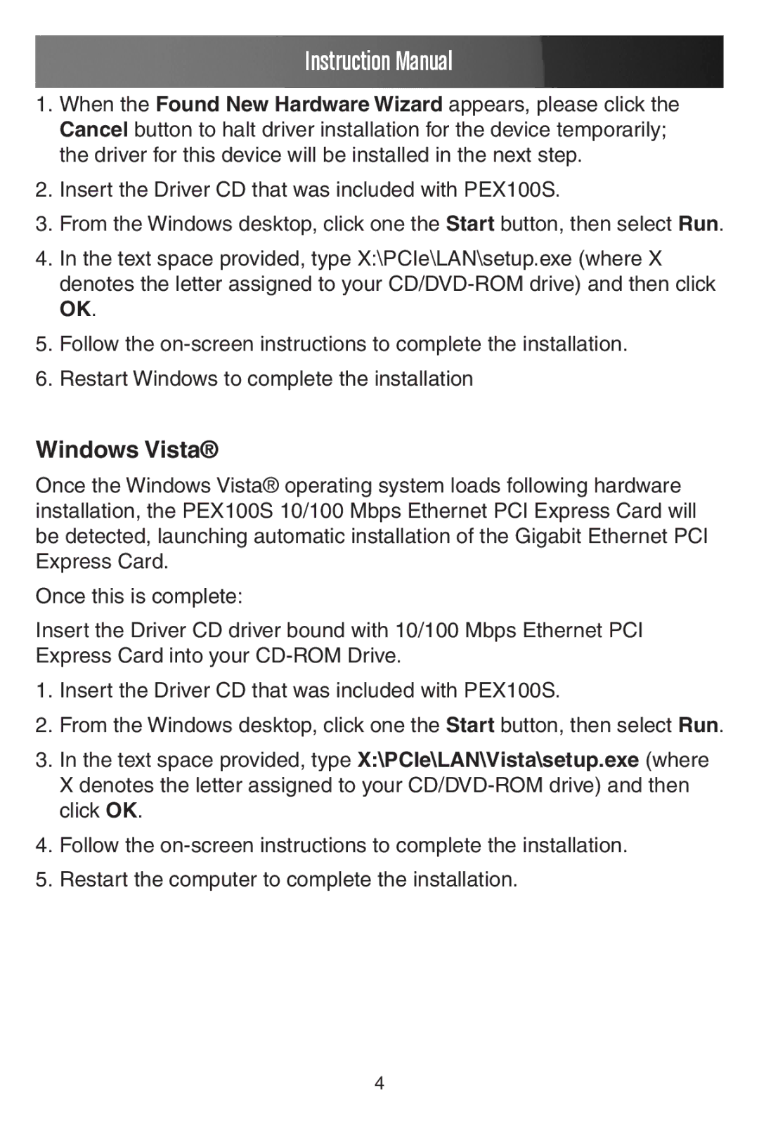 StarTech.com PEX100S manual Windows Vista 