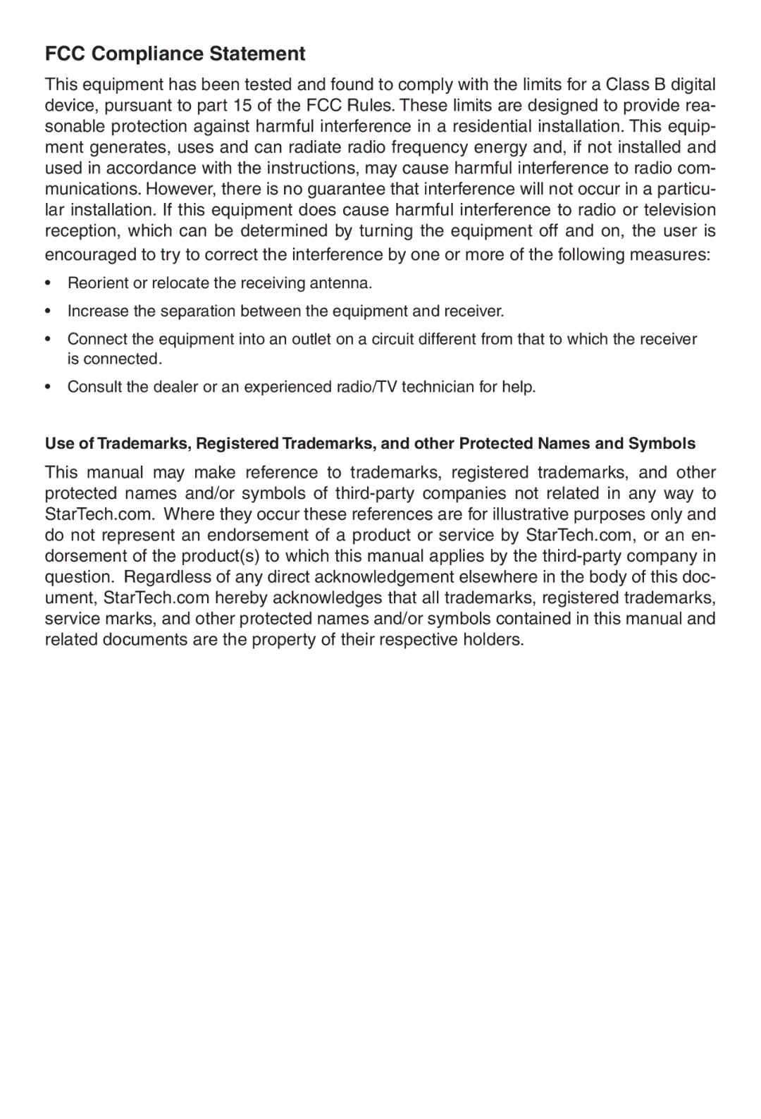 StarTech.com PEX1P instruction manual FCC Compliance Statement 