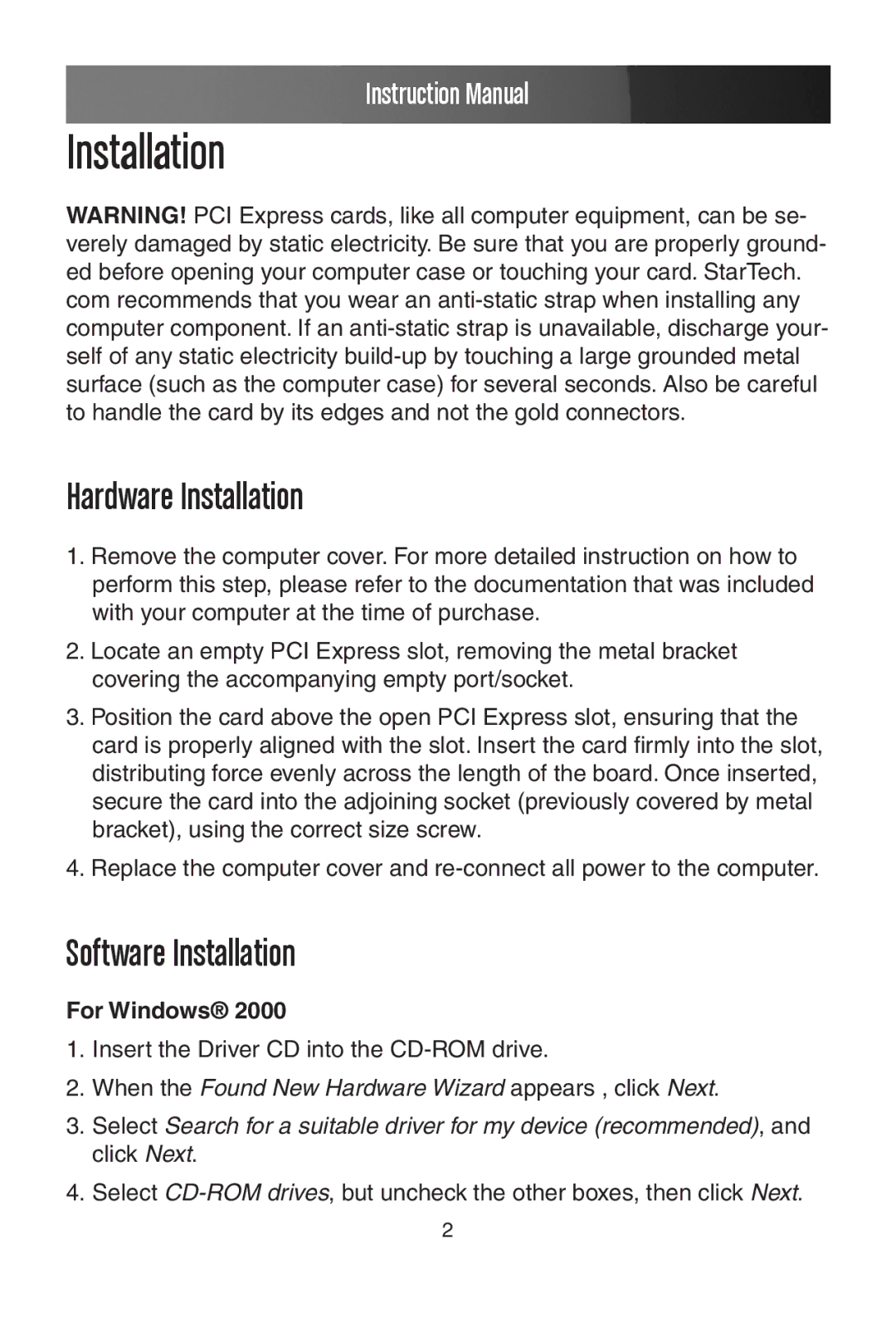 StarTech.com PEX1P instruction manual Installation, For Windows 