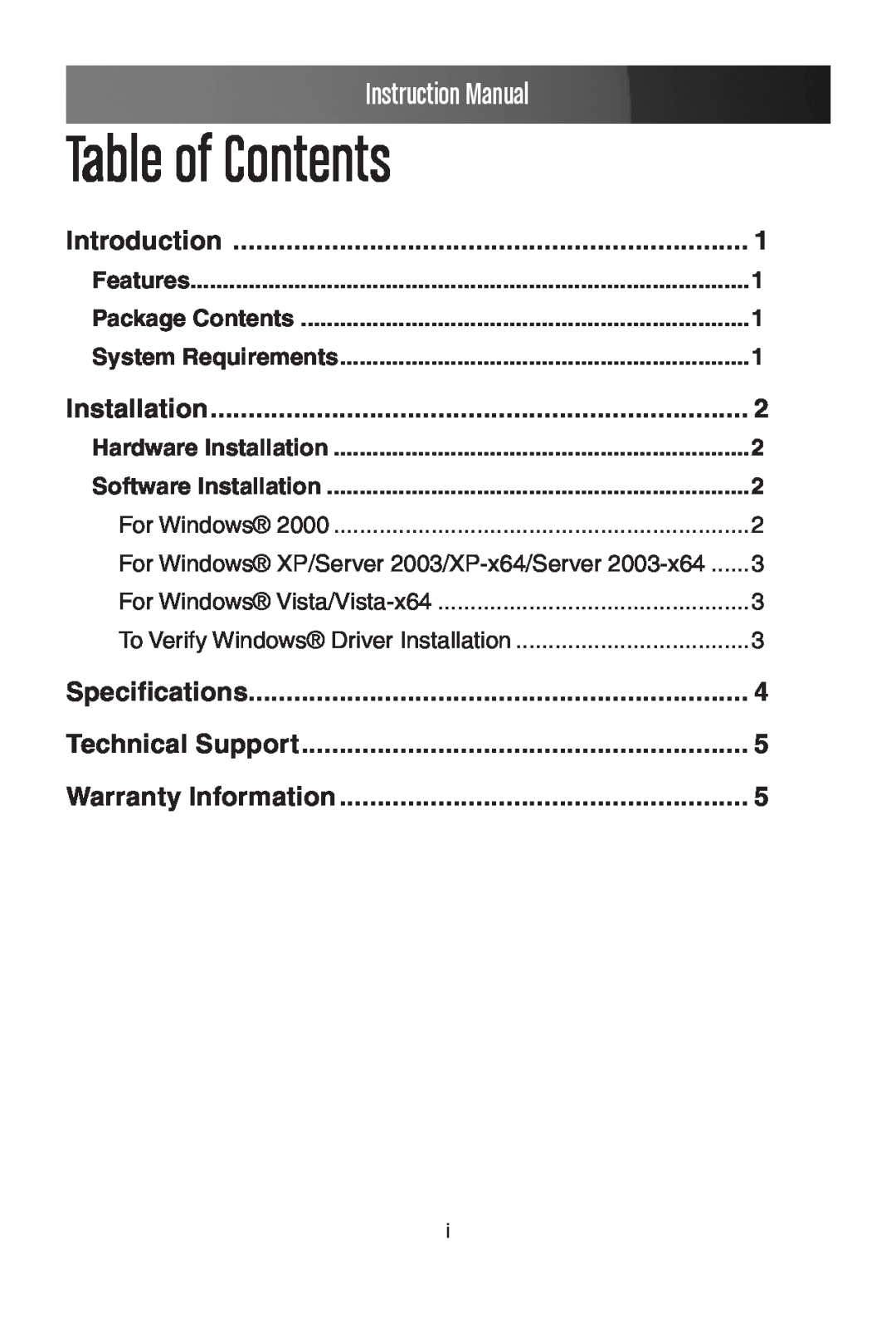 StarTech.com PEX1P Instruction Manual, Features, Package Contents, Hardware Installation, Software Installation 