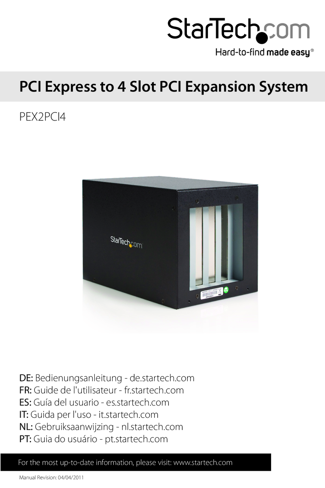 StarTech.com PEX2PCI4 manual PCI Express to 4 Slot PCI Expansion System 