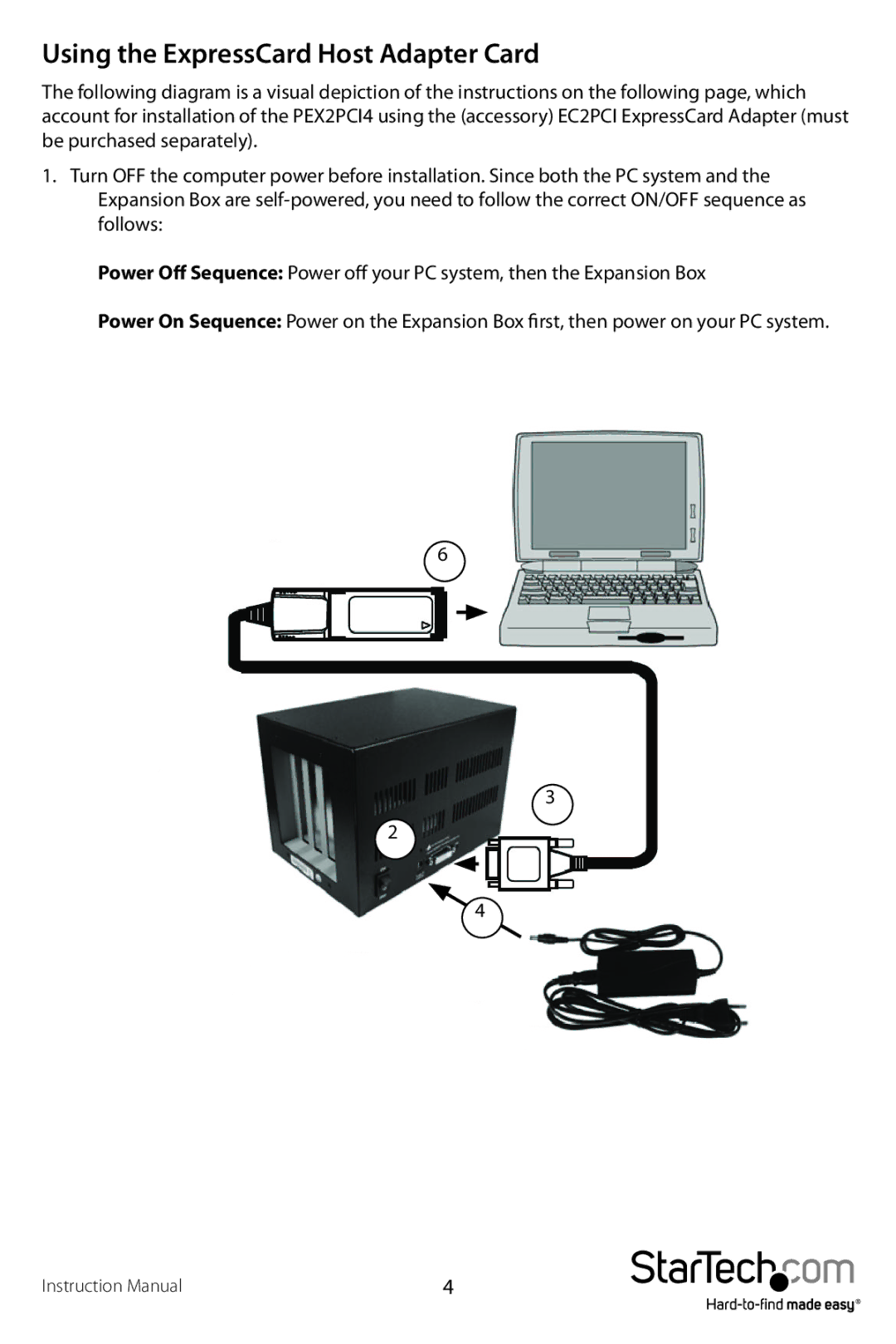 StarTech.com PEX2PCI4 manual Using the ExpressCard Host Adapter Card 