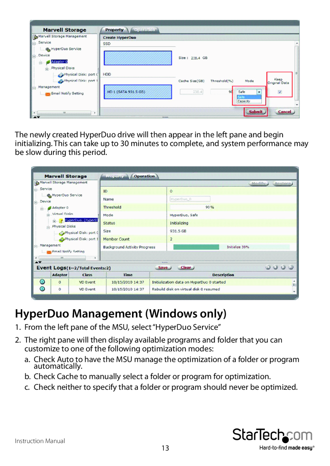 StarTech.com PEXSAT34RH manual HyperDuo Management Windows only 