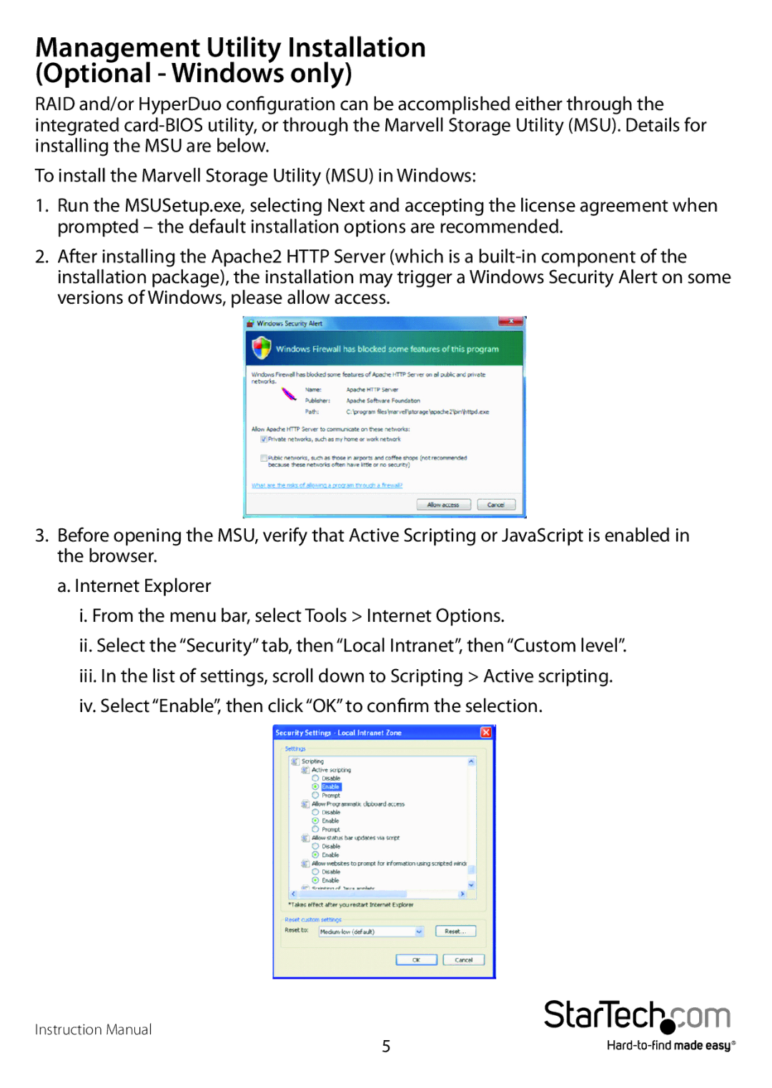 StarTech.com PEXSAT34RH manual Management Utility Installation Optional Windows only 