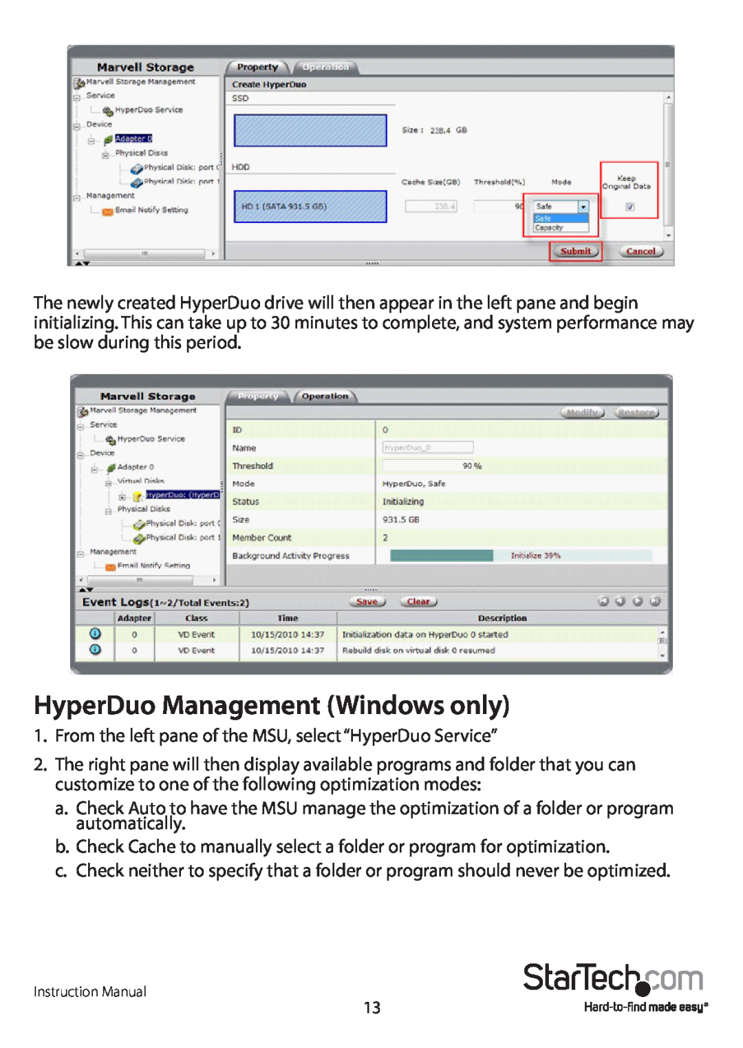 StarTech.com PEXSAT34RH manual HyperDuo Management Windows only 