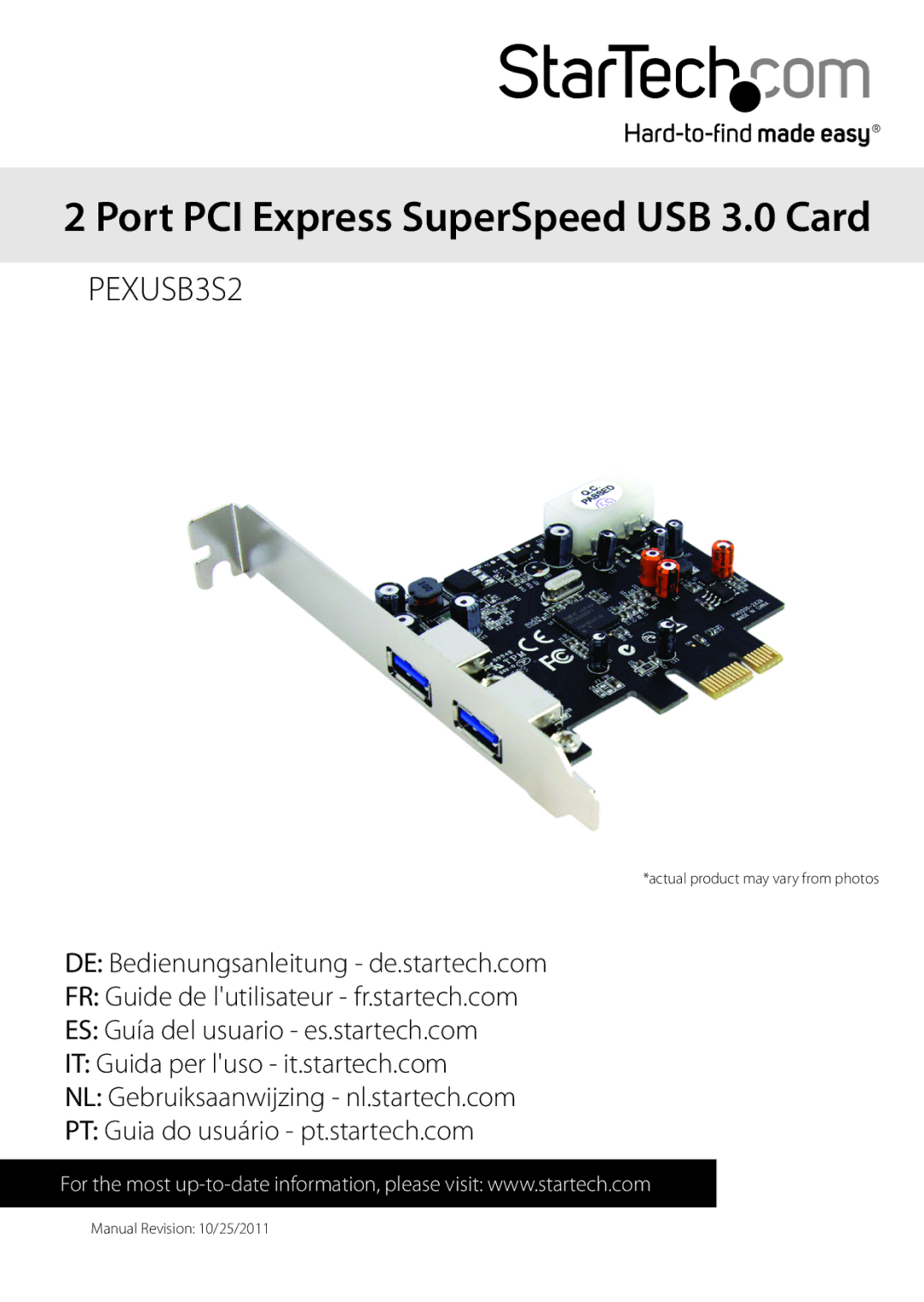 StarTech.com PEXUSB3S2 manual Port PCI Express SuperSpeed USB 3.0 Card 