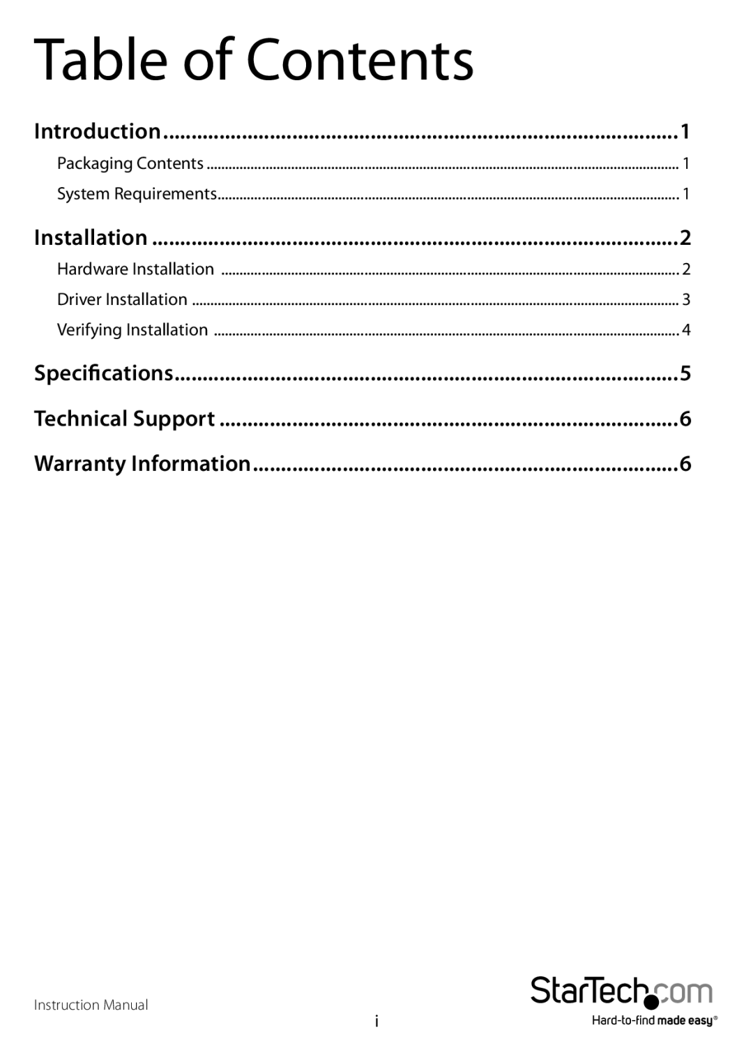 StarTech.com PEXUSB3S400 manual Table of Contents 