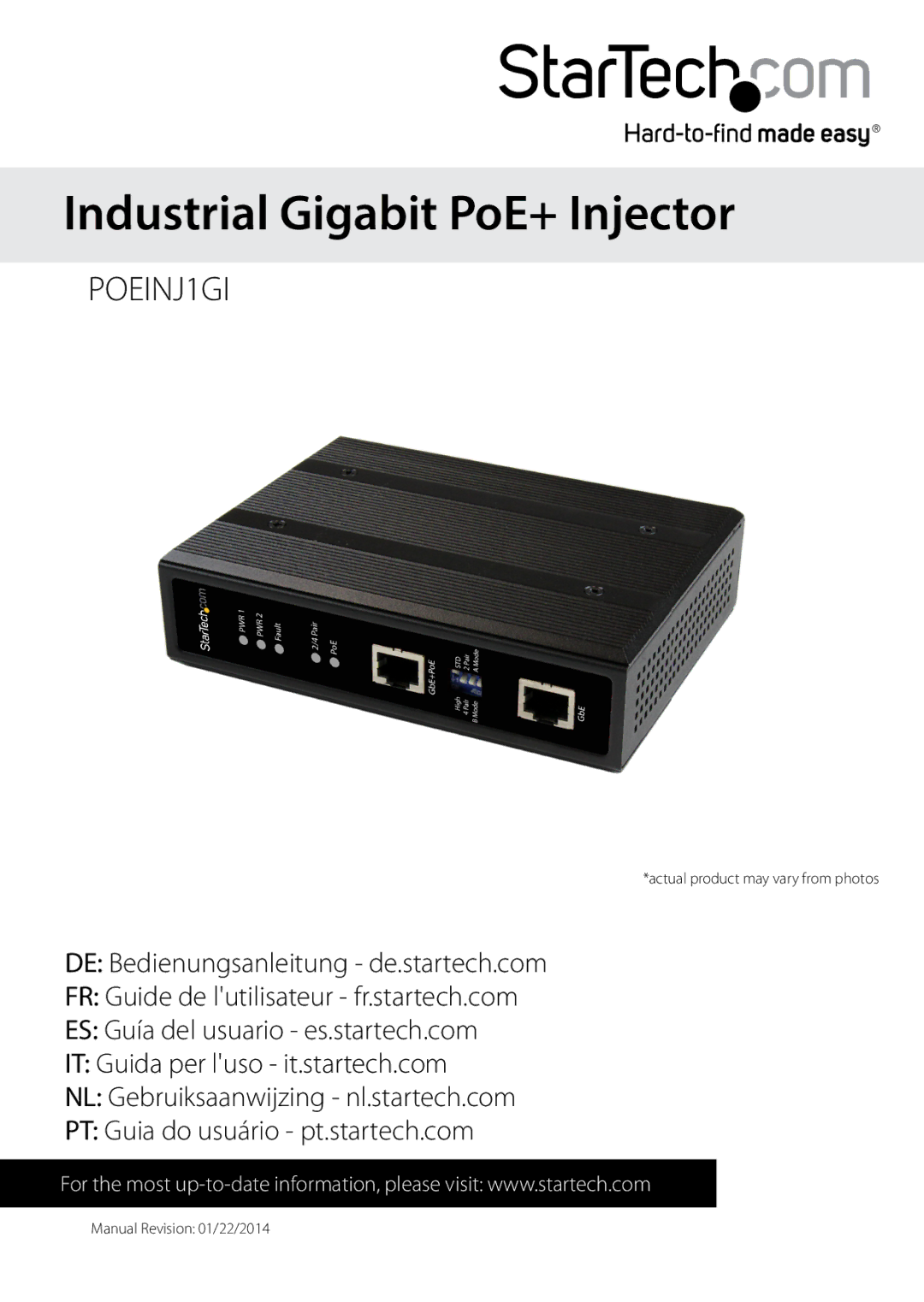 StarTech.com POEINJ1GI manual Industrial Gigabit PoE+ Injector 