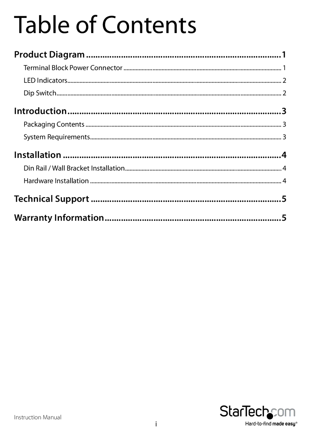 StarTech.com POEINJ1GI manual Table of Contents 