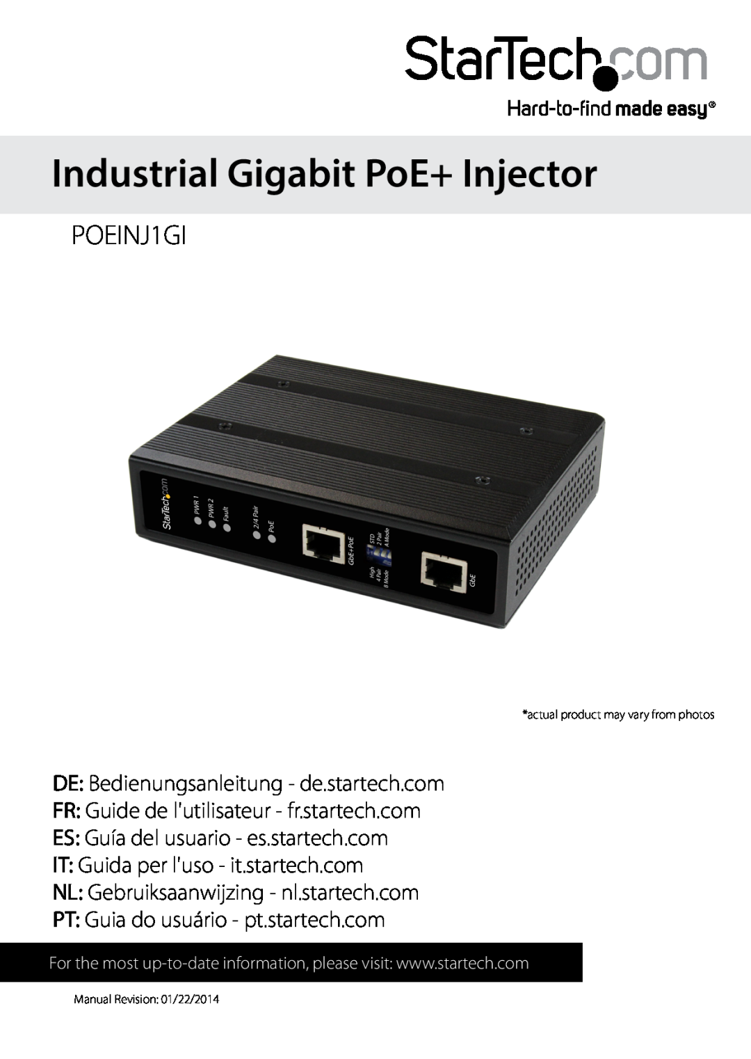 StarTech.com POEINJ1GI manual Industrial Gigabit PoE+ Injector 
