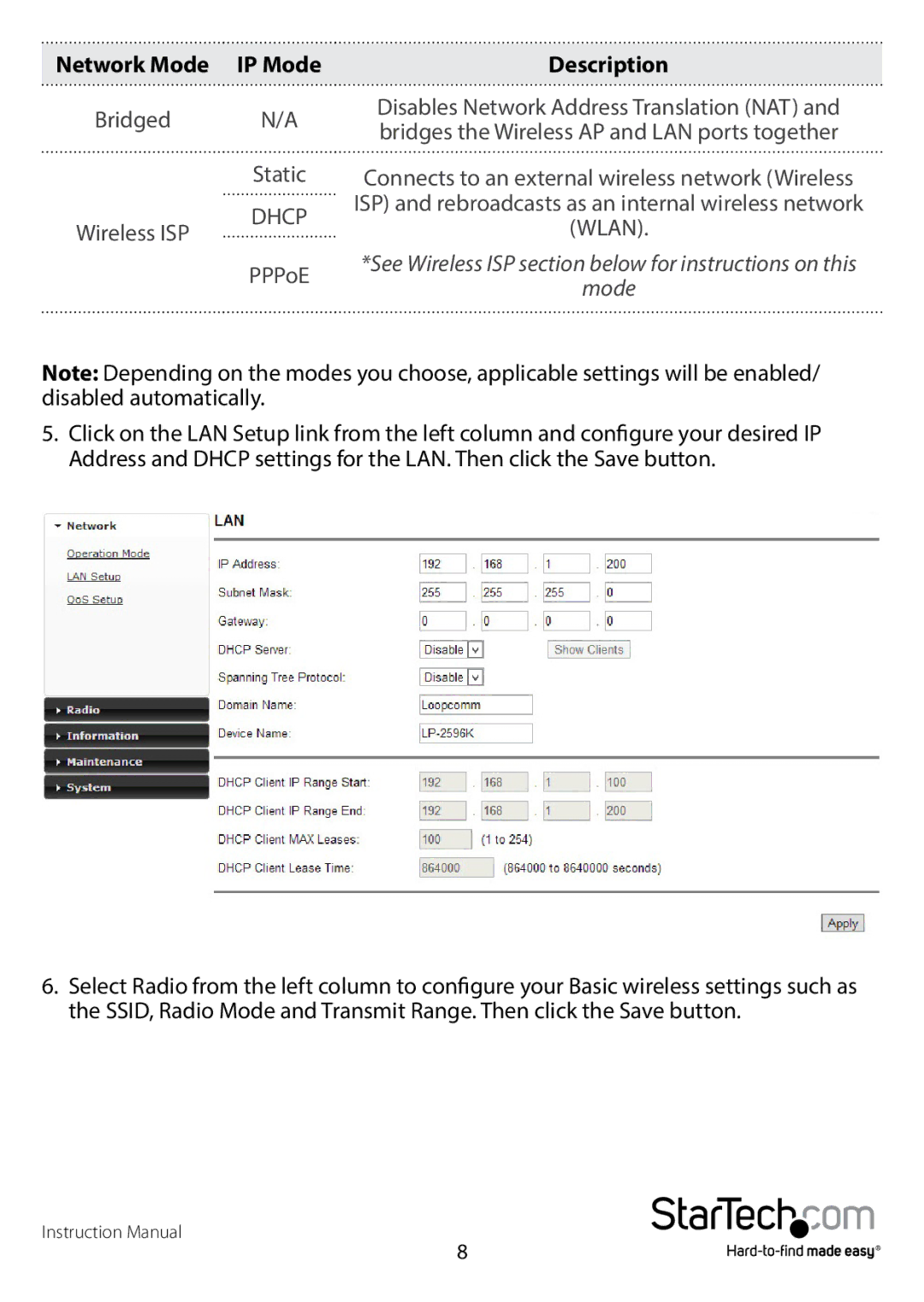 StarTech.com R300WN22OP5E, R300WN220P5G manual Network Mode IP Mode 