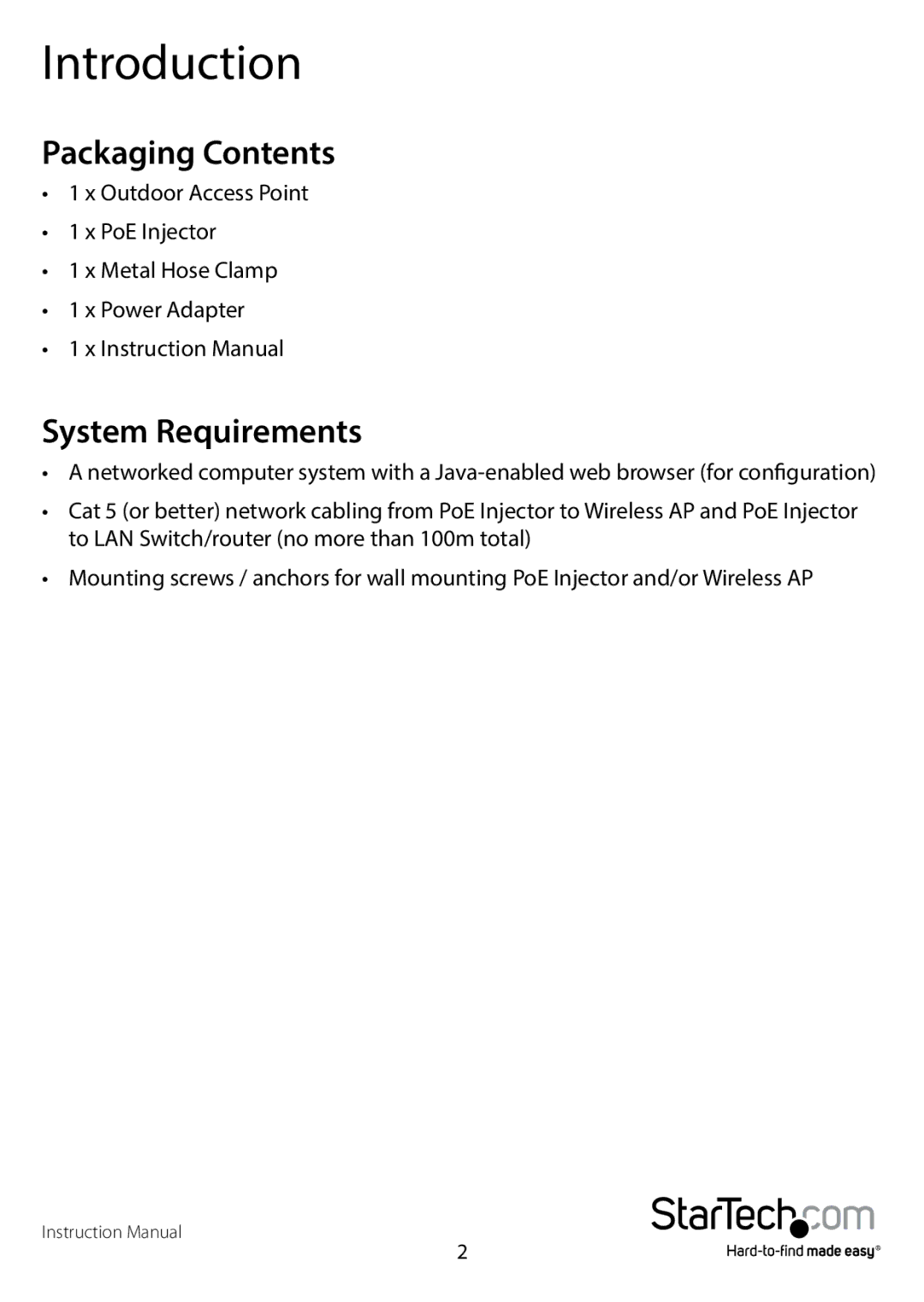 StarTech.com R300WN22OP5E, R300WN220P5G manual Introduction, Packaging Contents, System Requirements 