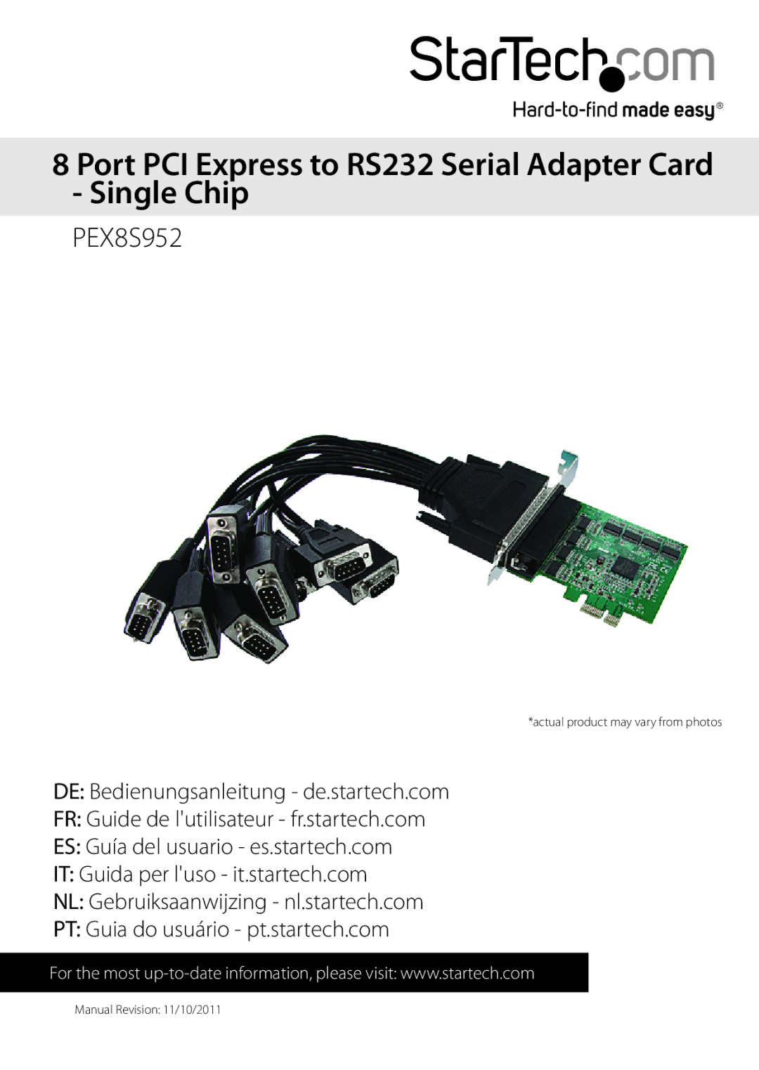 StarTech.com R5232 manual Port PCI Express to RS232 Serial Adapter Card Single Chip 