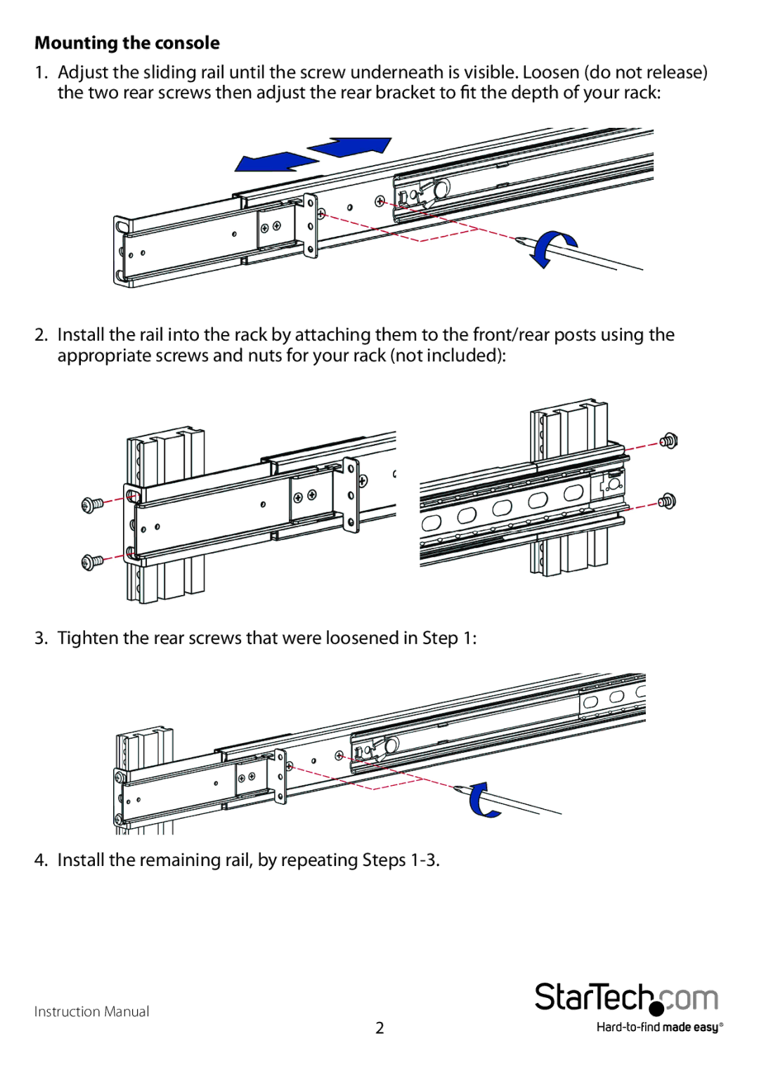 StarTech.com RACKCONS2001 manual Mounting the console 