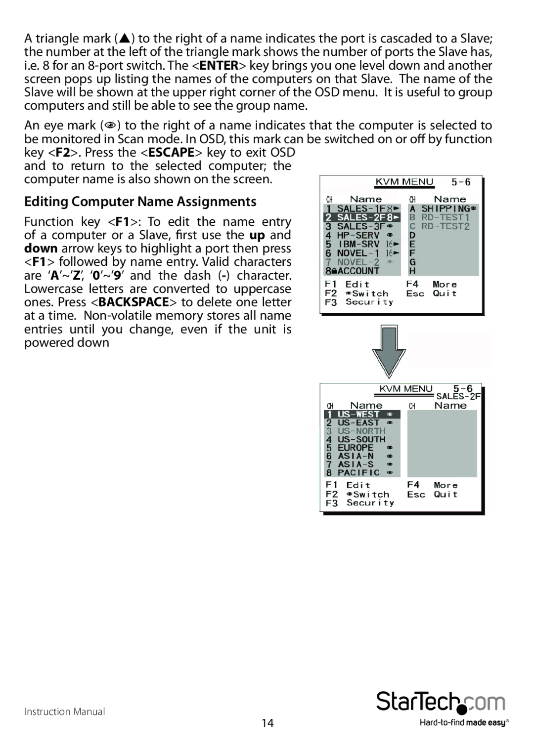 StarTech.com RKCONS1708GB, RKCONS1916GB, RACKCONS1716, RKCONS1708EU, RKCONS1908GB manual Editing Computer Name Assignments 