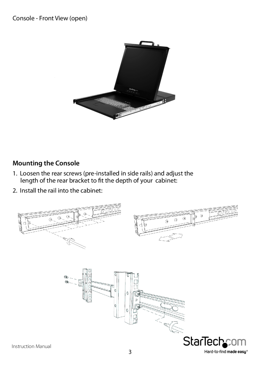 StarTech.com RACKCONS1908, RKCONS1916GB, RACKCONS1716, RKCONS1708EU, RKCONS1908GB, RACKCONS1916 manual Mounting the Console 