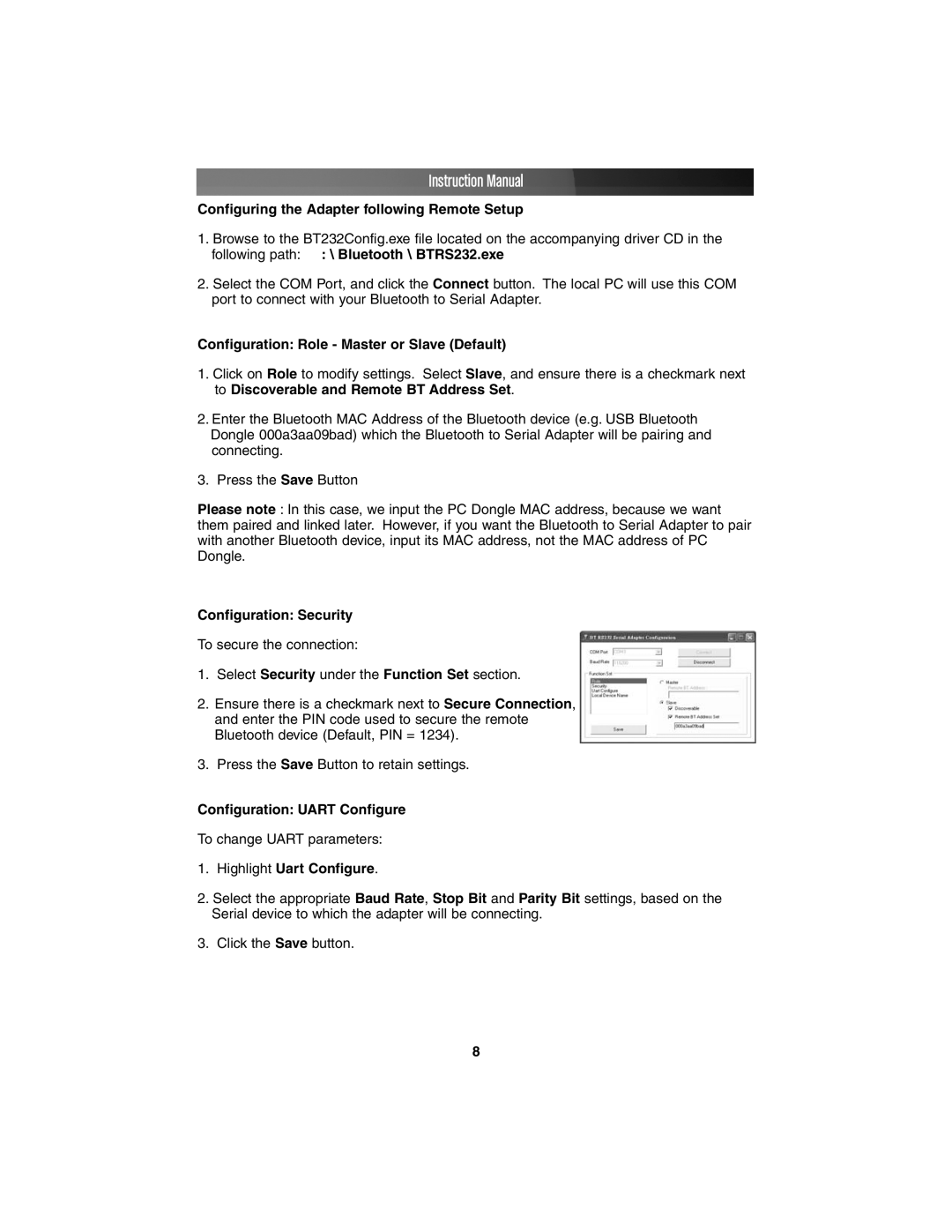 StarTech.com RS-232 instruction manual Configuring the Adapter following Remote Setup, Highlight Uart Configure 