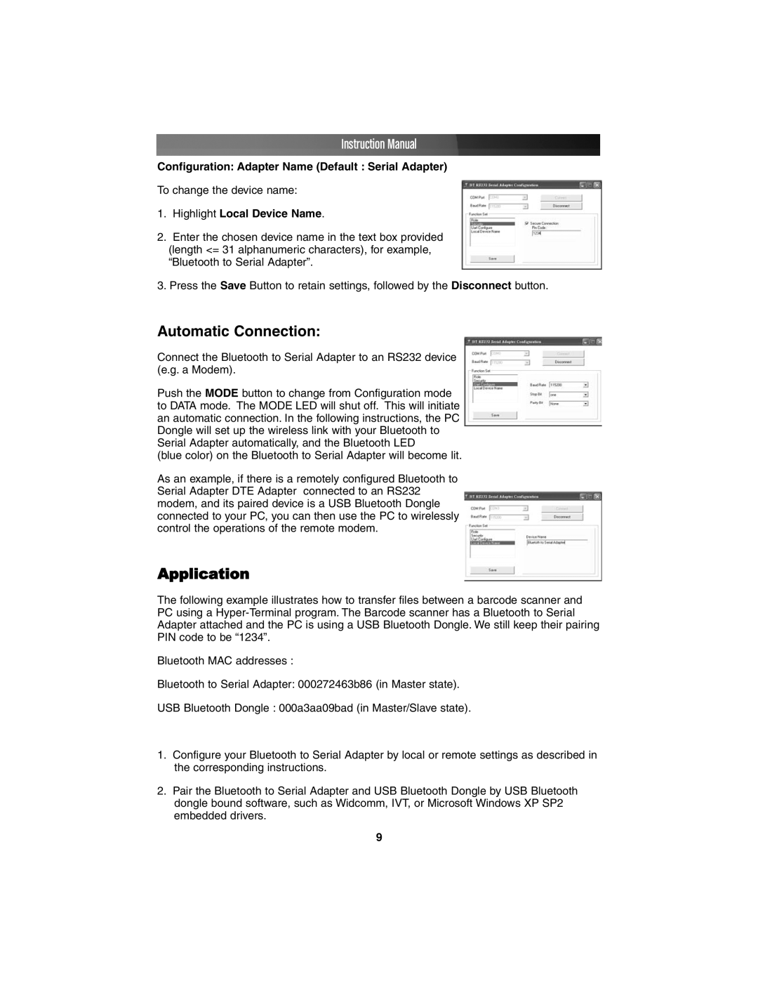 StarTech.com RS-232 Application, Configuration Adapter Name Default Serial Adapter, Highlight Local Device Name 