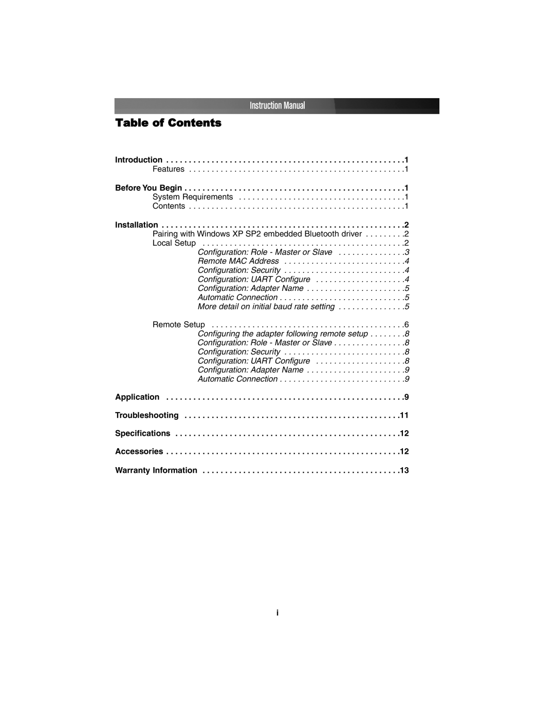 StarTech.com RS-232 instruction manual Table of Contents 