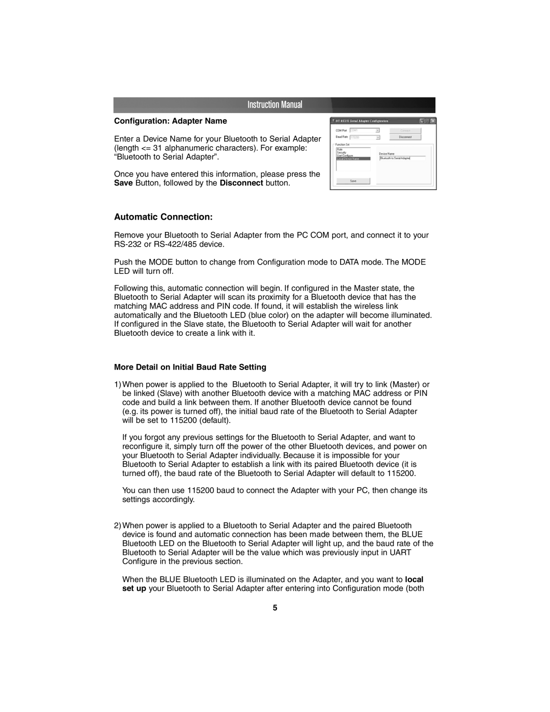 StarTech.com RS-232 instruction manual Configuration Adapter Name, More Detail on Initial Baud Rate Setting 