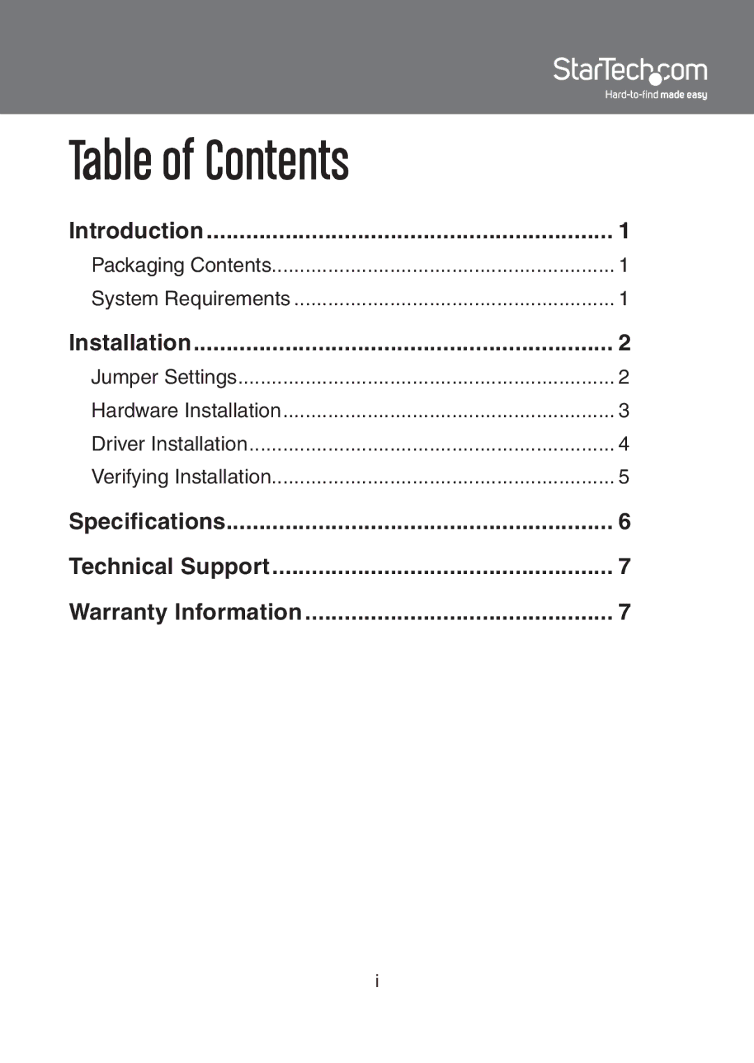 StarTech.com RS-485/422 instruction manual Table of Contents 