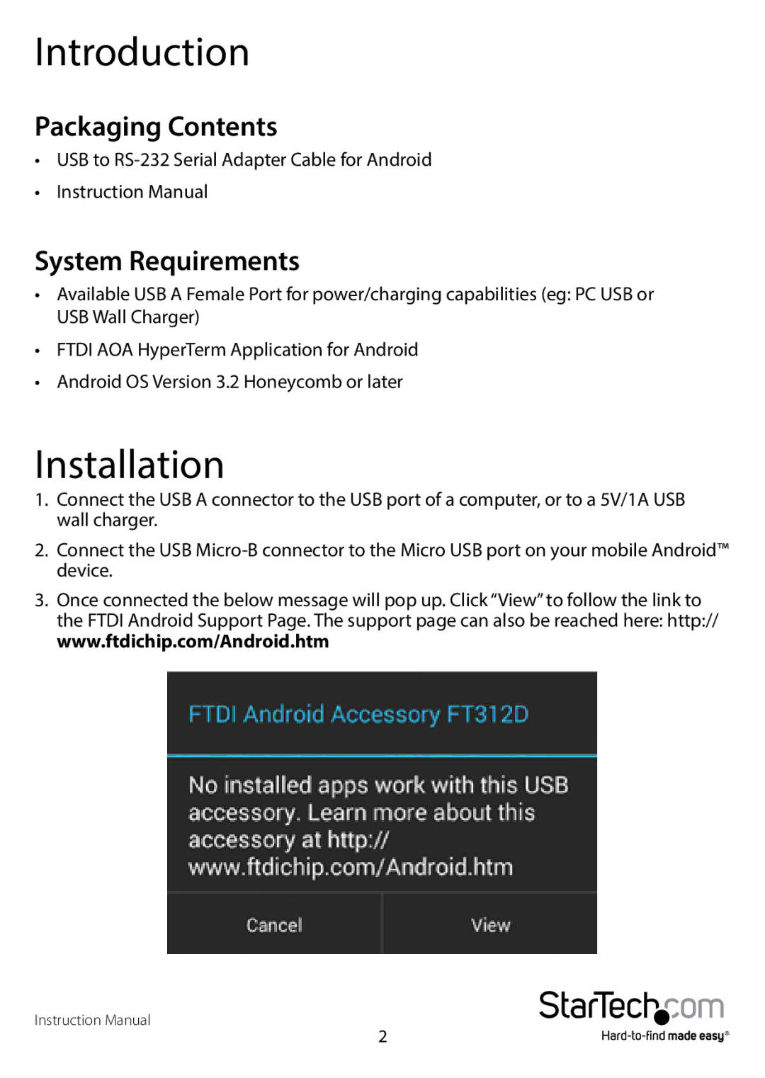 StarTech.com RS232 manual Introduction, Installation 