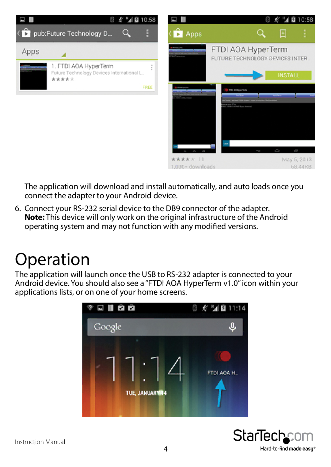 StarTech.com RS232 manual Operation 