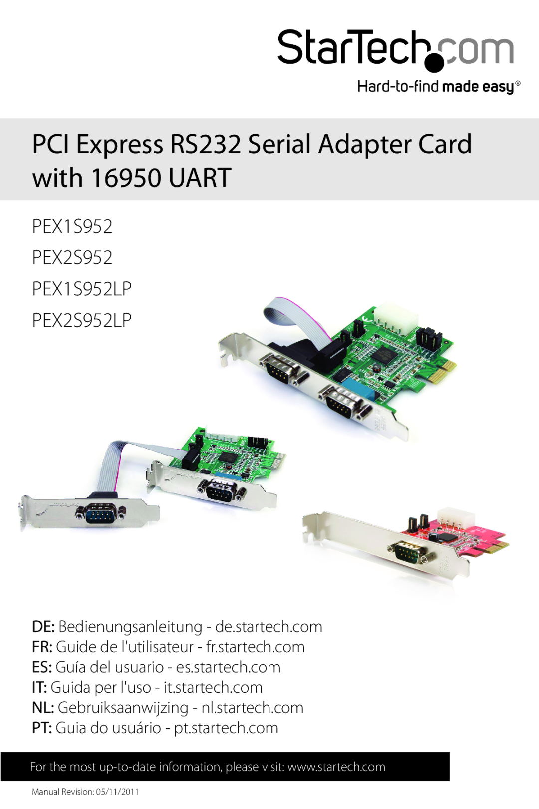 StarTech.com manual PCI Express RS232 Serial Adapter Card with 16950 Uart 