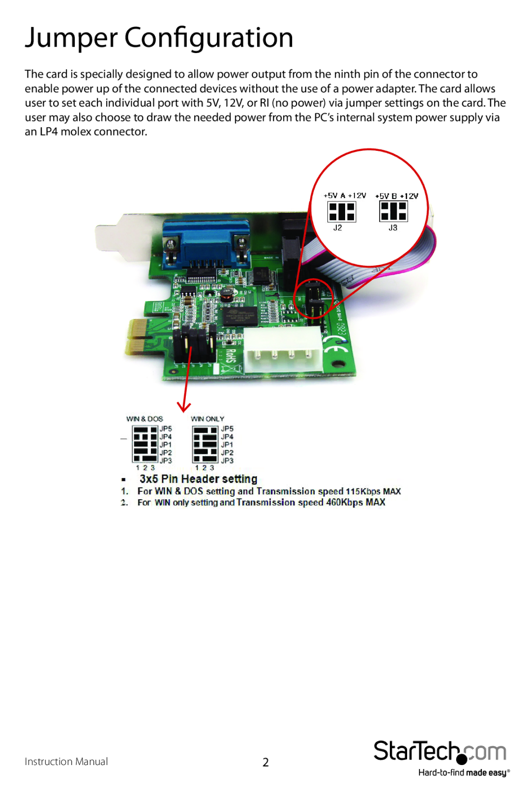 StarTech.com RS232 manual Jumper Configuration 