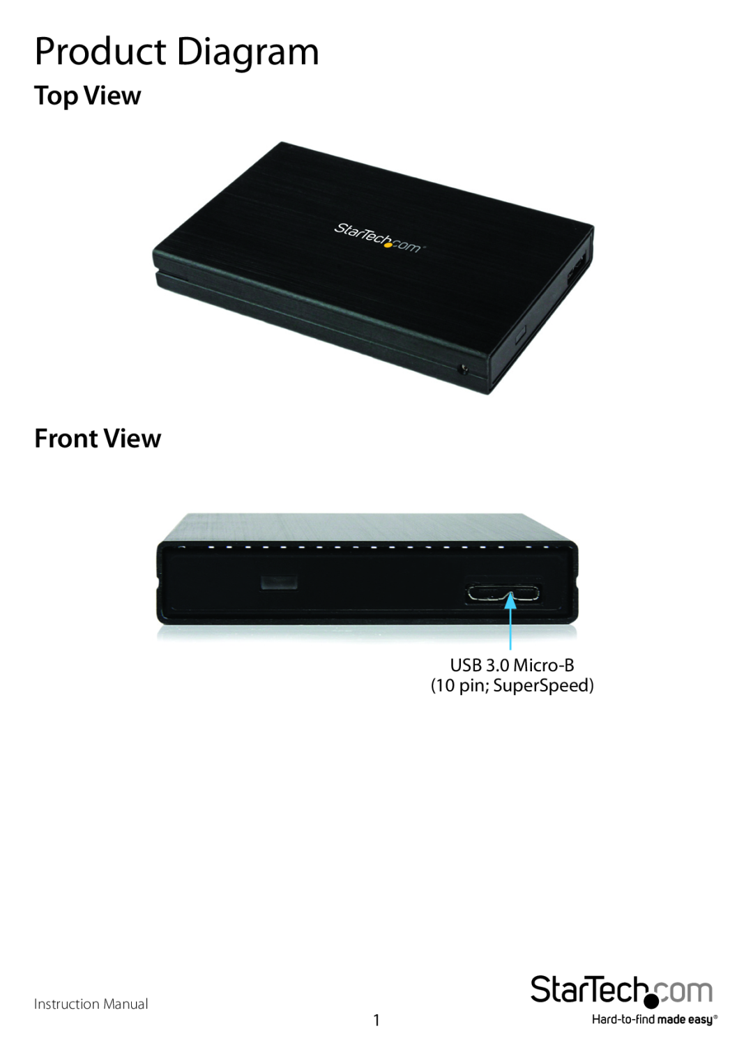 StarTech.com S2510BMU33 manual Product Diagram, Top View Front View 