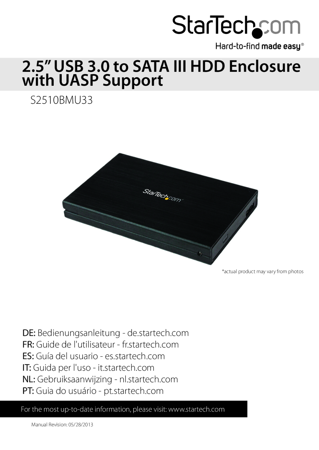 StarTech.com S2510BMU33 manual USB 3.0 to Sata III HDD Enclosure with Uasp Support 