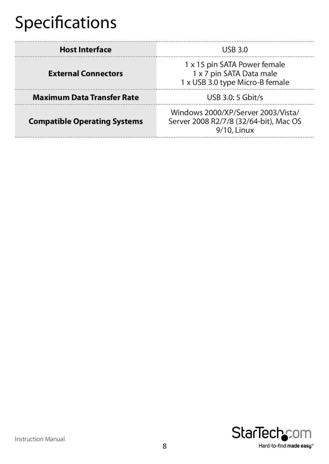 StarTech.com S2510BMU33 manual Specifications 