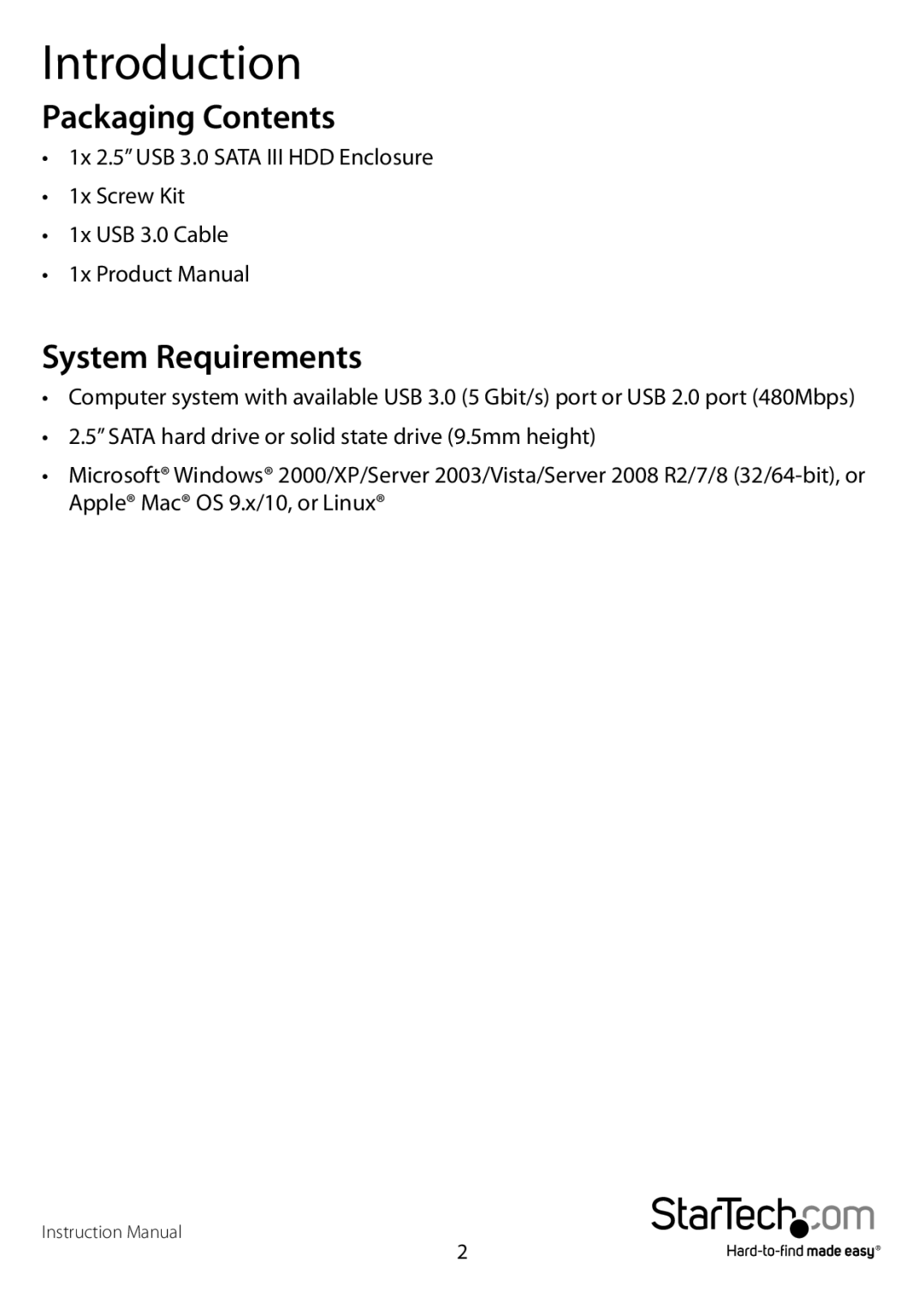 StarTech.com S2510BMU33 manual Introduction, System Requirements 