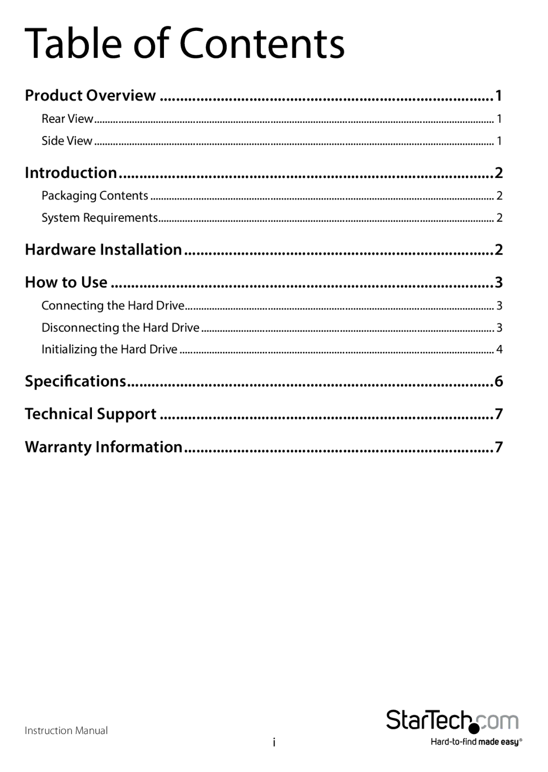 StarTech.com s3510bmu33b manual Table of Contents 