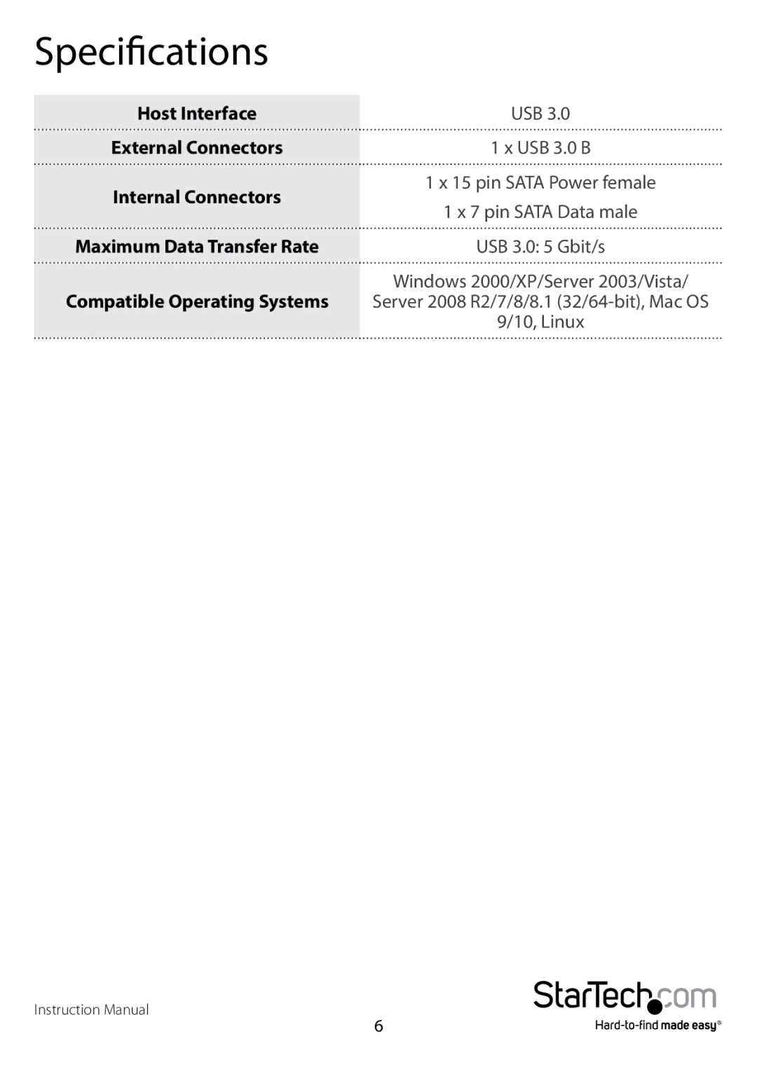 StarTech.com s3510bmu33b manual Specifications, Host Interface 