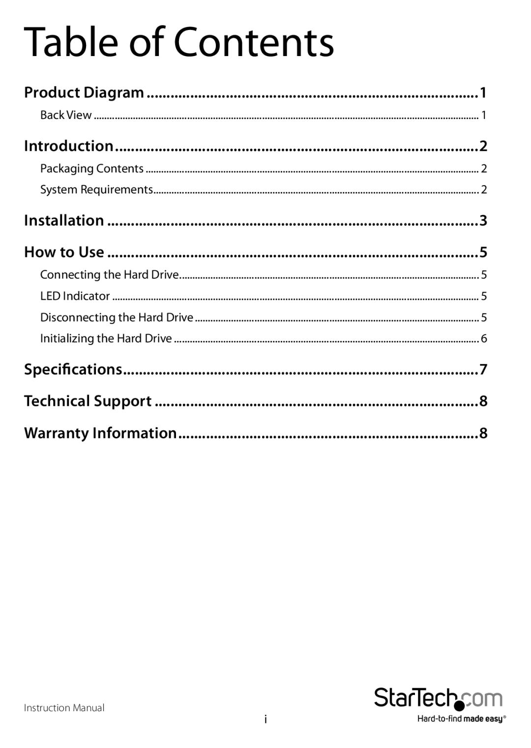 StarTech.com S3510BMU33, S3510SMU33 manual Table of Contents 