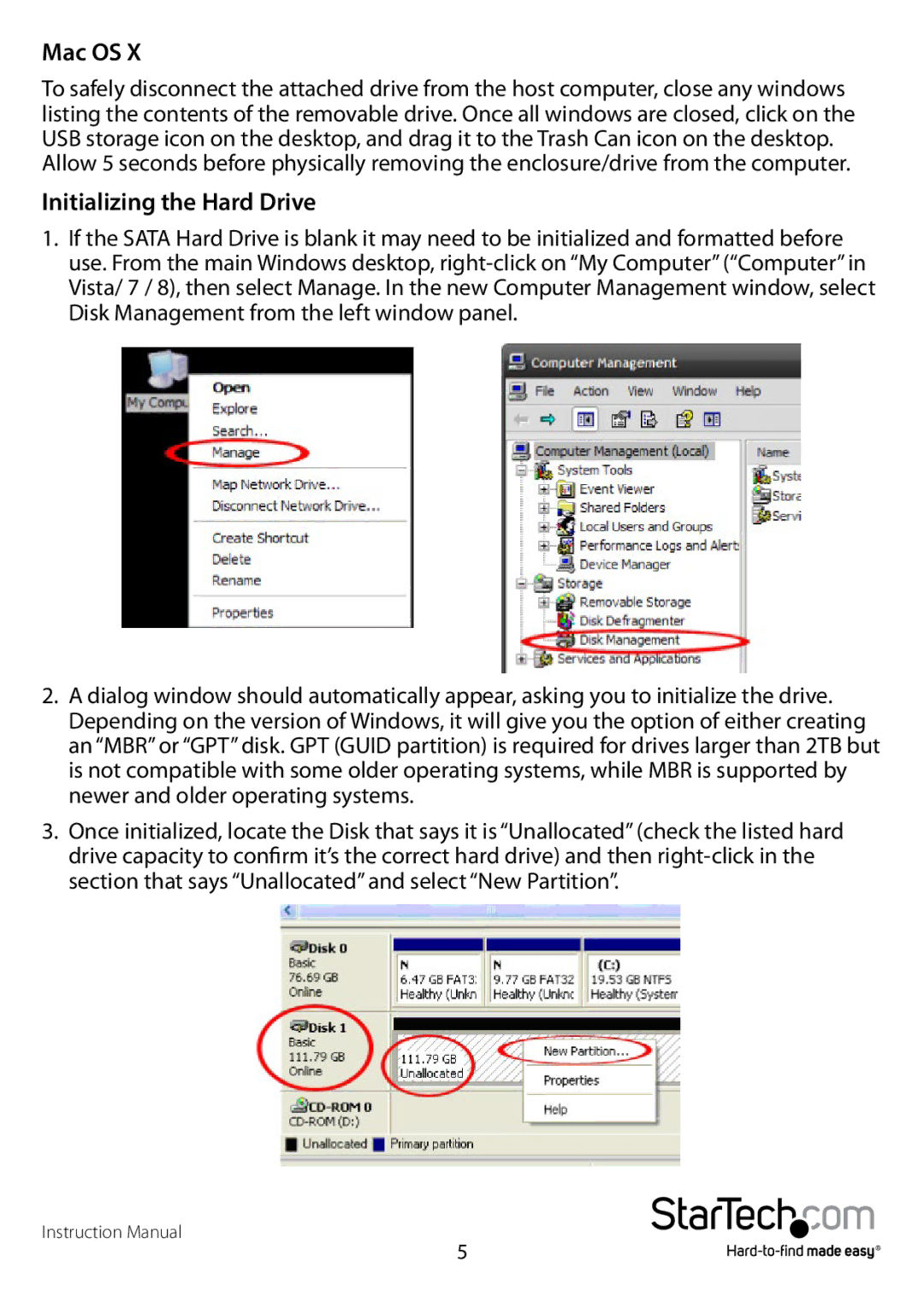 StarTech.com S3510WMU33T, S3510BMU33T manual Mac OS, Initializing the Hard Drive 