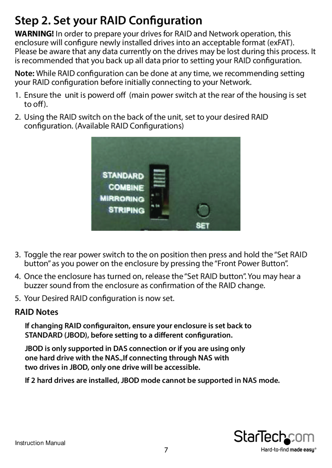 StarTech.com S352BMU3N manual Set your RAID Configuration, RAID Notes 