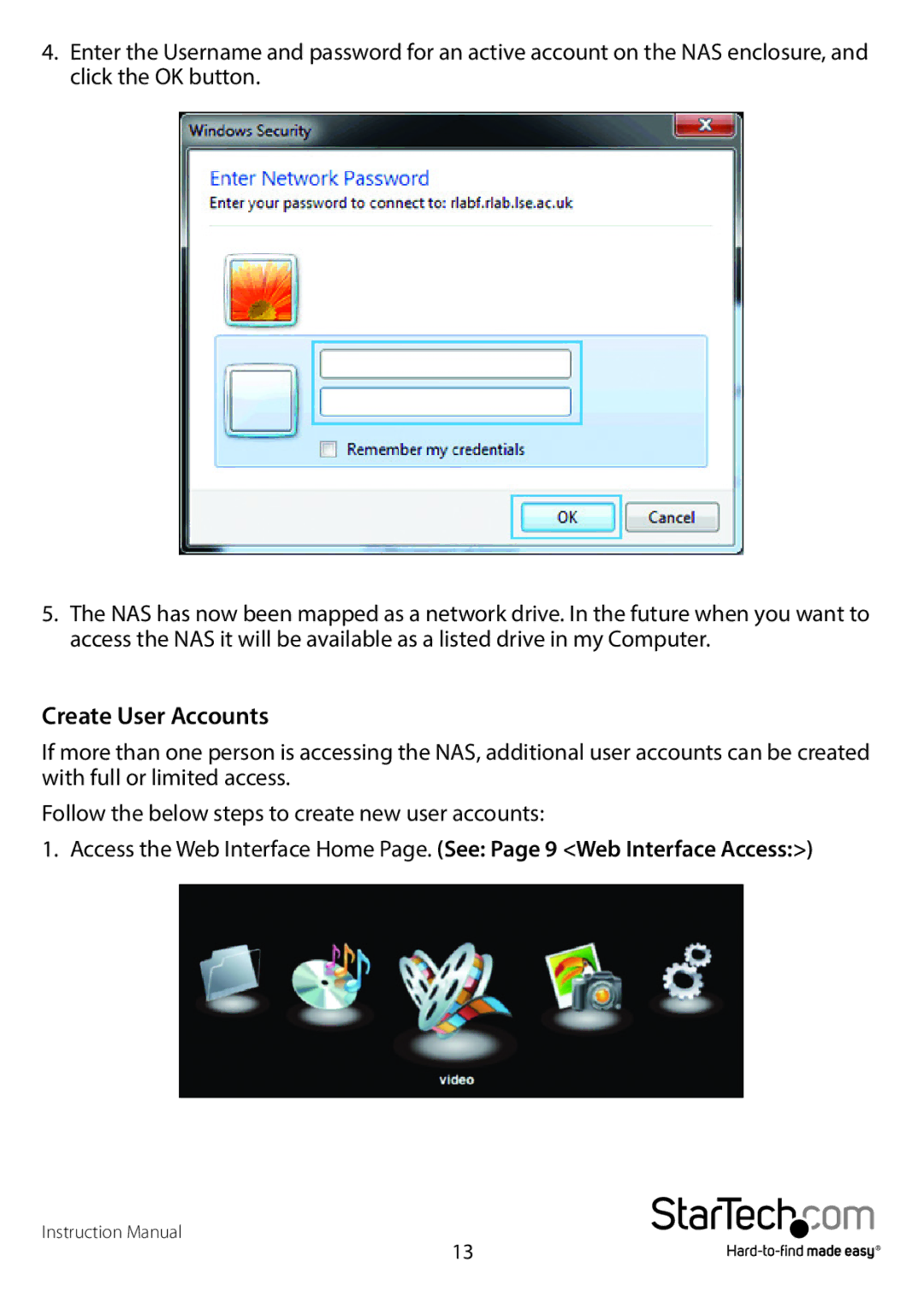 StarTech.com S352BMU3N manual Create User Accounts 