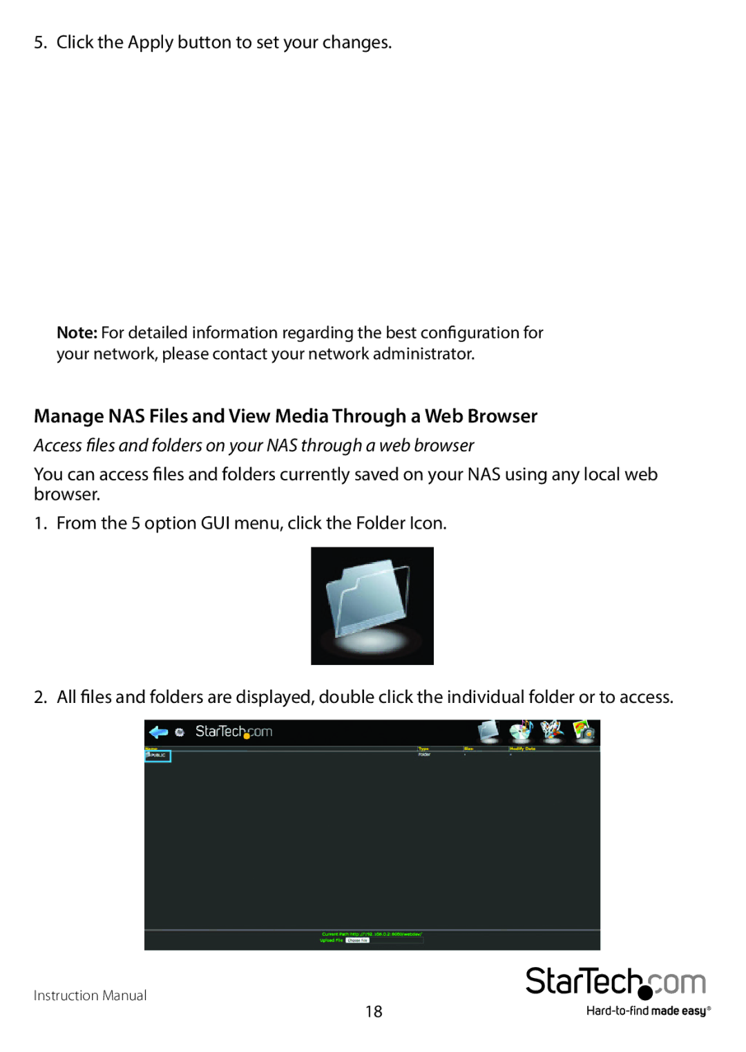 StarTech.com S352BMU3N manual Manage NAS Files and View Media Through a Web Browser 