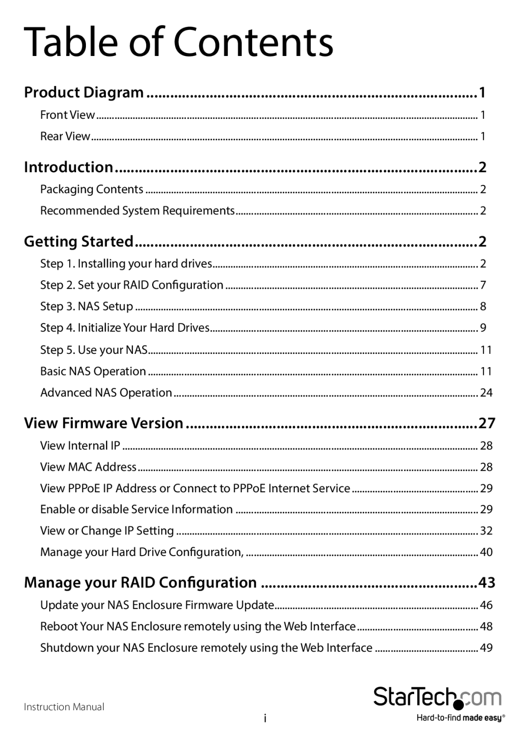 StarTech.com S352BMU3N manual Table of Contents 