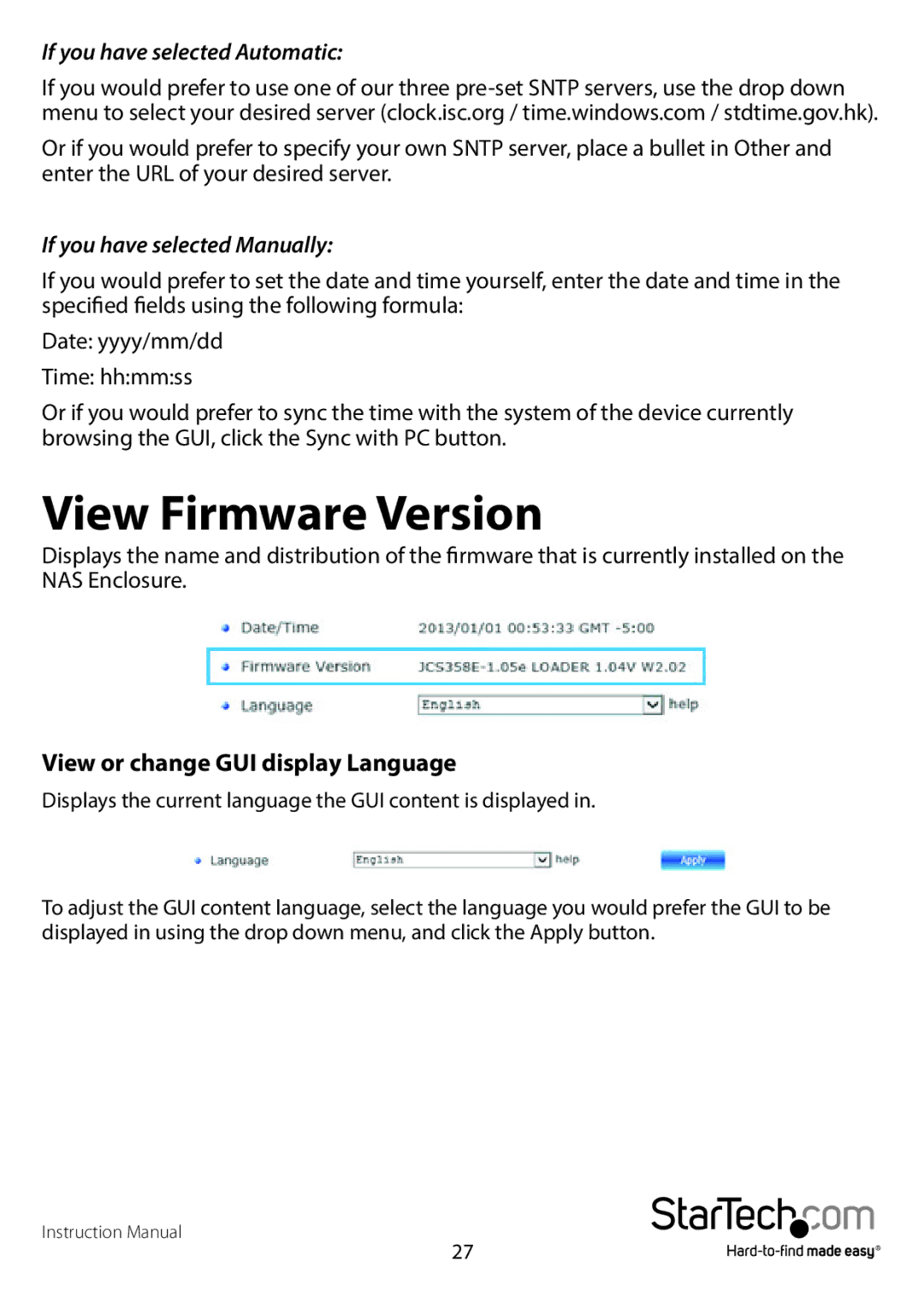 StarTech.com S352BMU3N manual View or change GUI display Language, If you have selected Automatic 