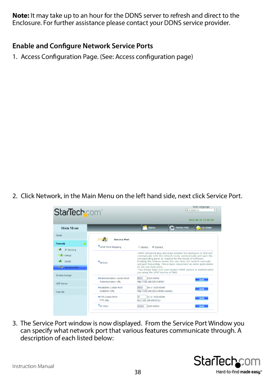 StarTech.com S352BMU3N manual Enable and Configure Network Service Ports 