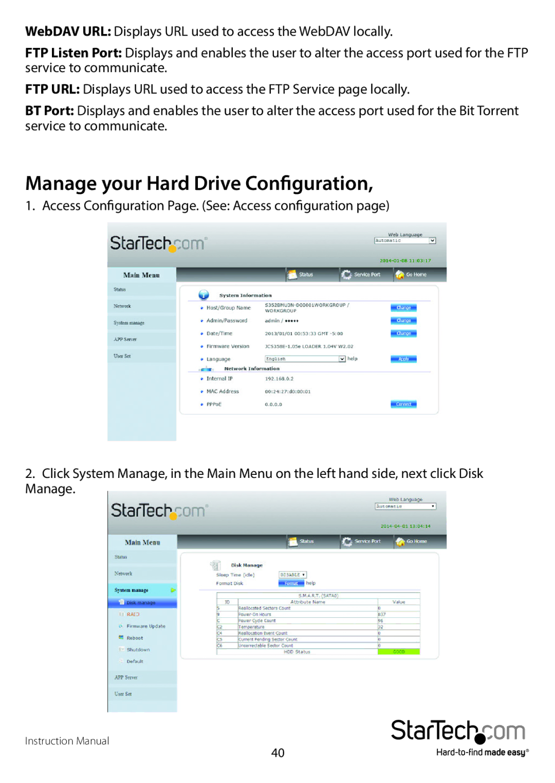 StarTech.com S352BMU3N manual Manage your Hard Drive Configuration 