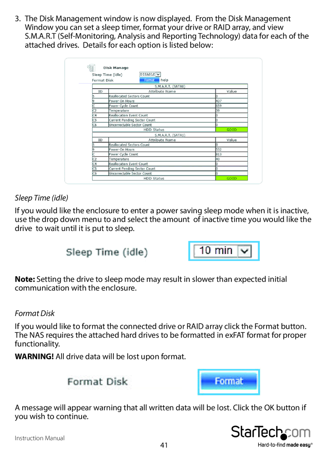 StarTech.com S352BMU3N manual Sleep Time idle 