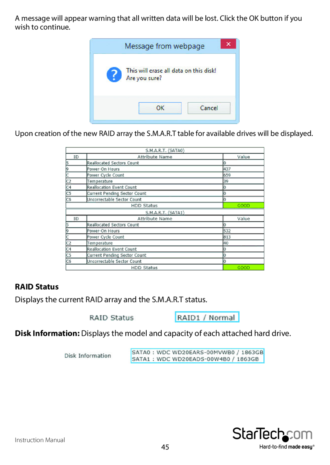 StarTech.com S352BMU3N manual RAID Status 