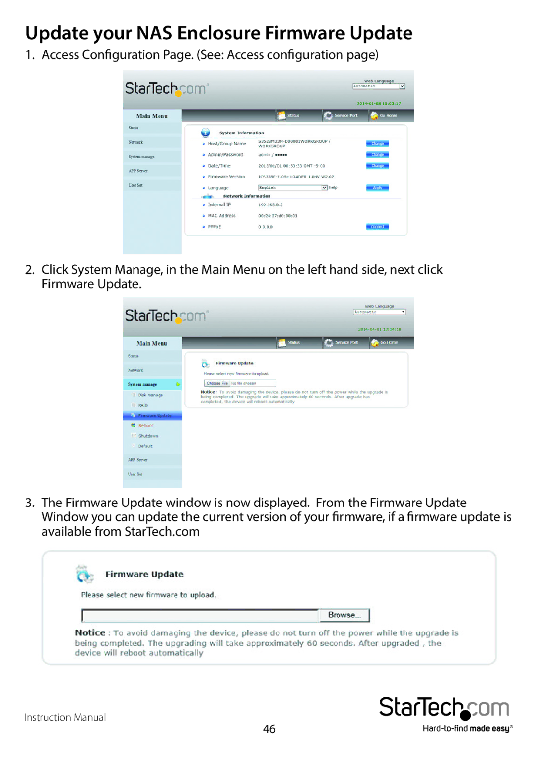 StarTech.com S352BMU3N manual Update your NAS Enclosure Firmware Update 