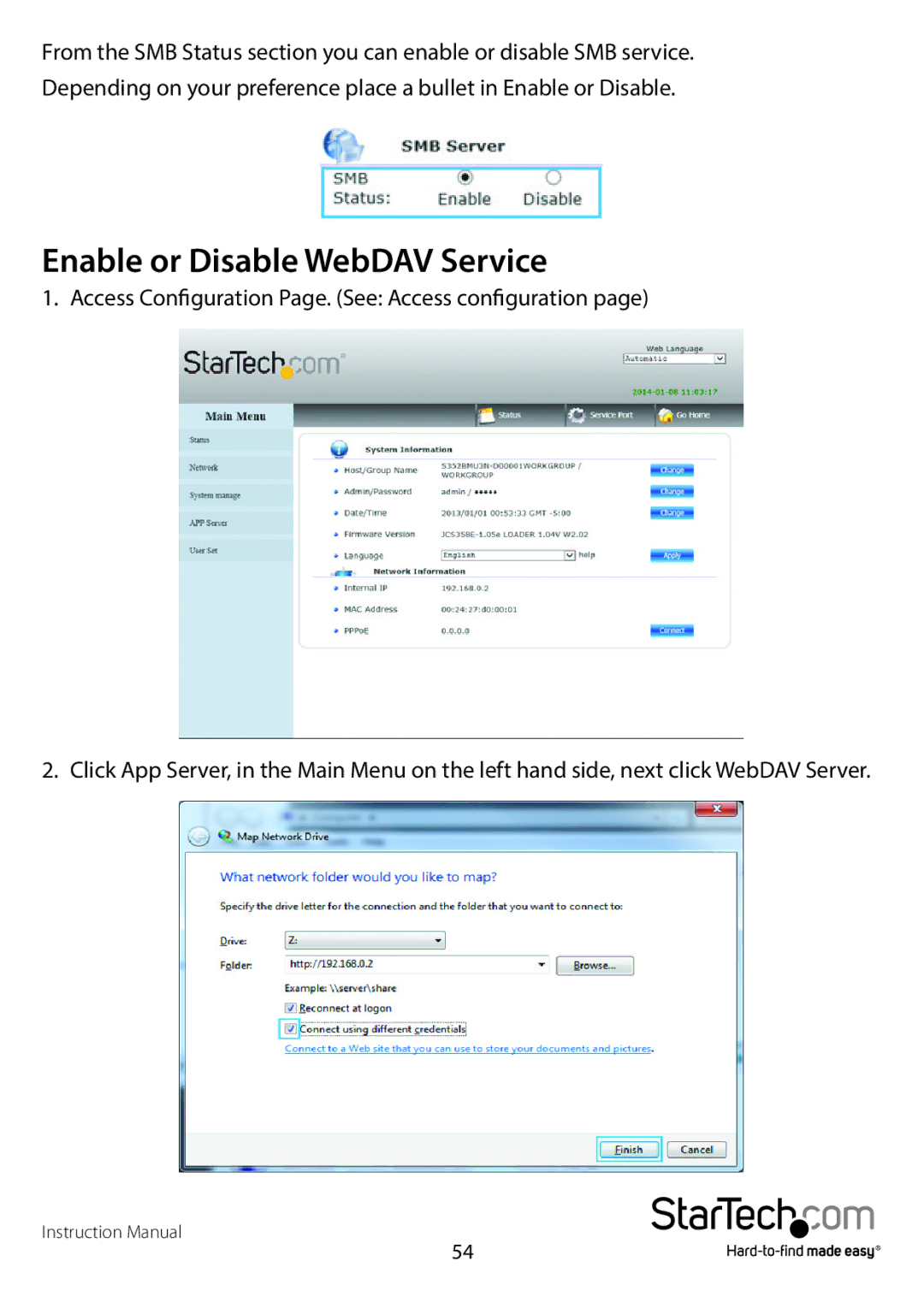 StarTech.com S352BMU3N manual Enable or Disable WebDAV Service 