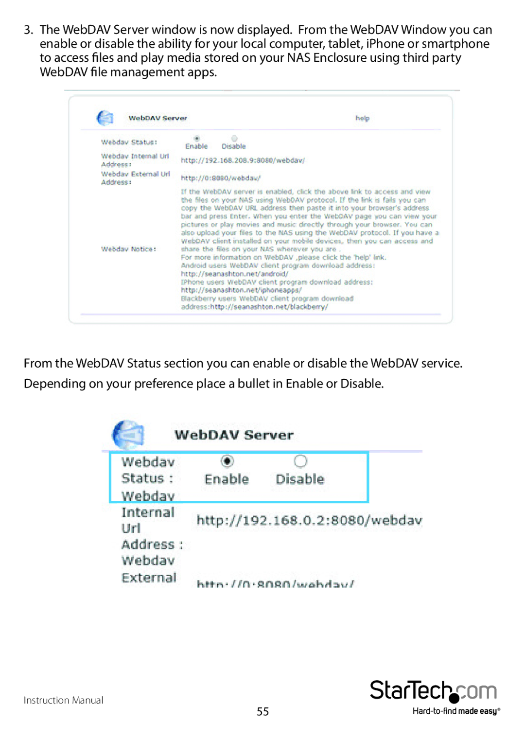 StarTech.com S352BMU3N manual WebDAV file management apps 