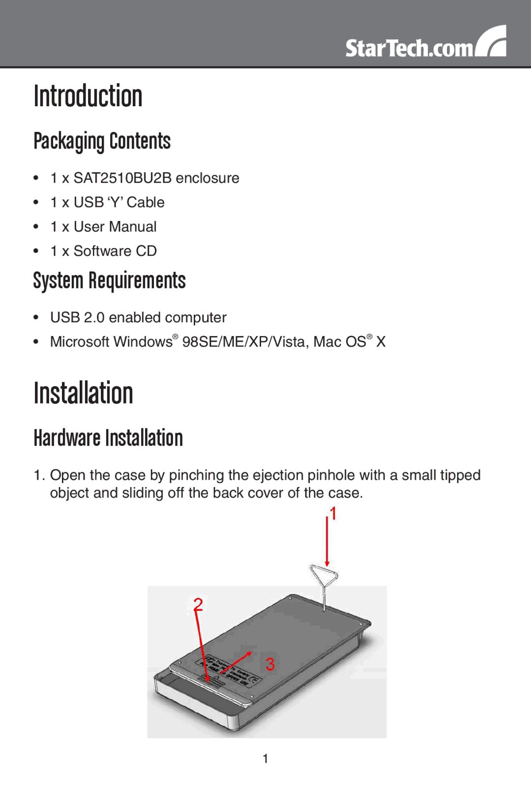 StarTech.com SAT2510BU2B instruction manual Introduction, Installation 